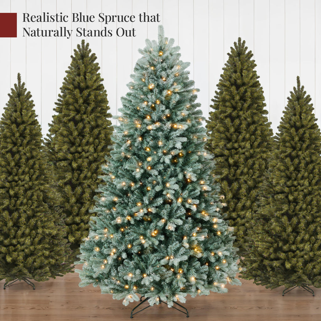 Pre-Lit Artificial Blue Spruce Christmas Tree w/ Twinkling 2-in-1 LEDs