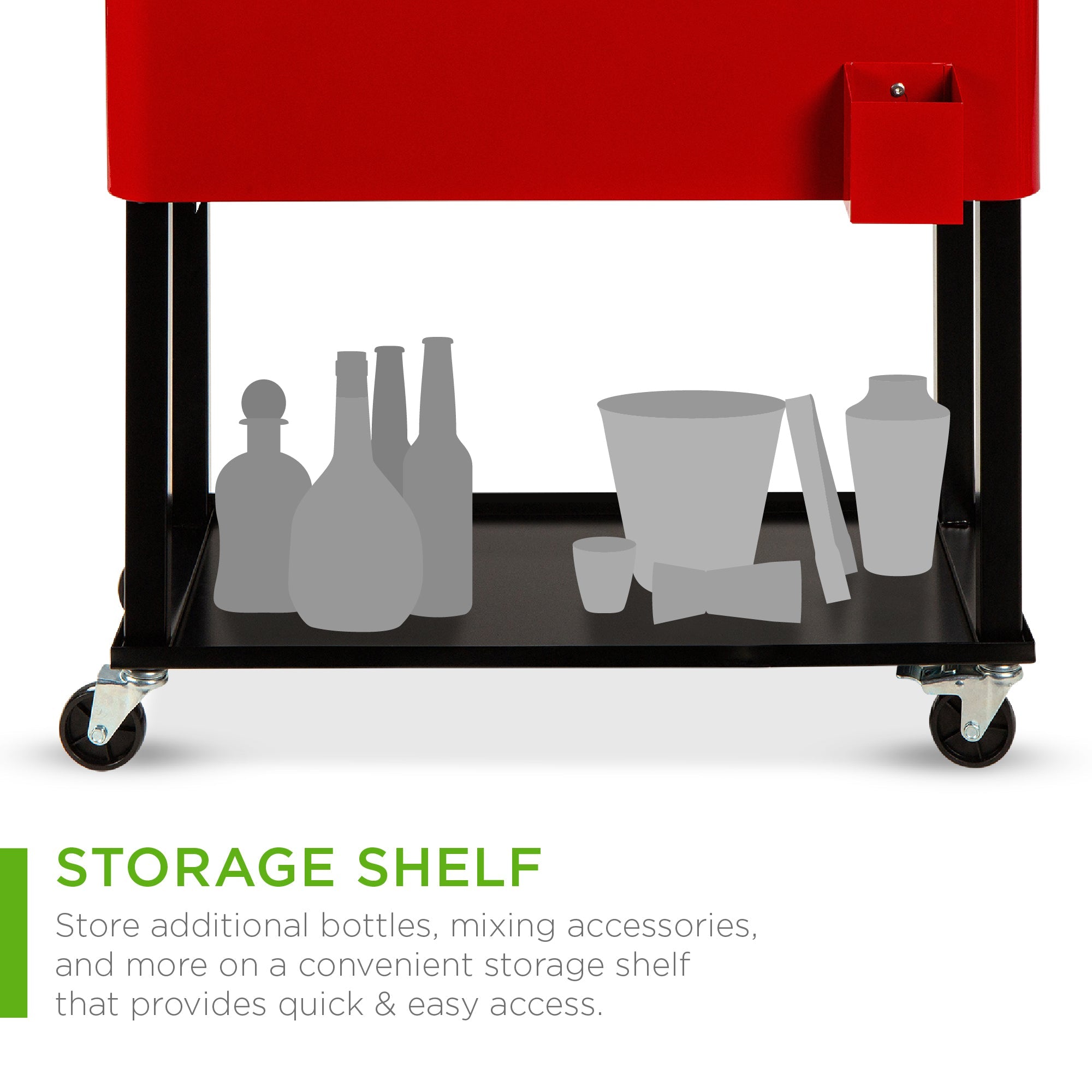 Portable Rolling Cooler Cart w/ Bottle Opener Catch Tray - 80qt