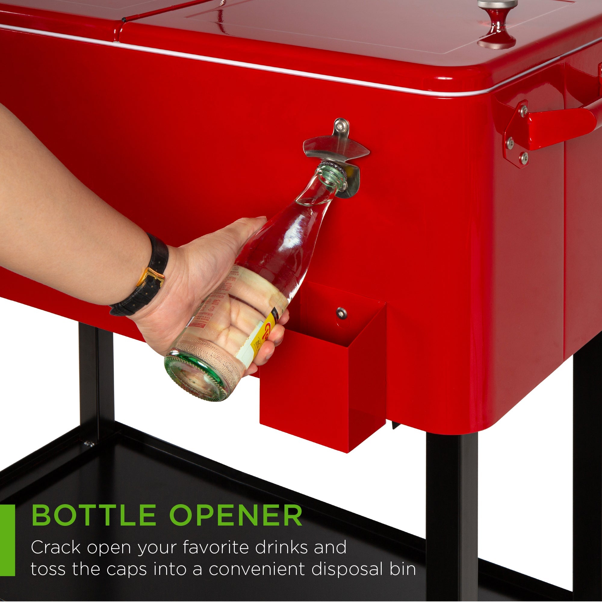 Portable Rolling Cooler Cart w/ Bottle Opener Catch Tray - 80qt