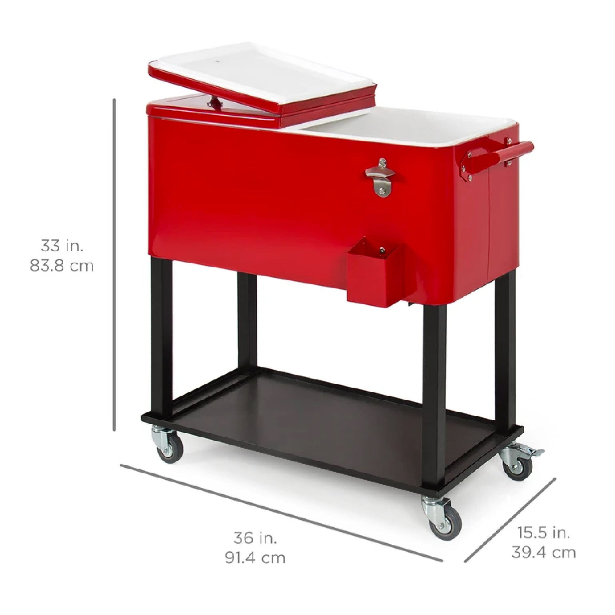 Portable Rolling Cooler Cart w/ Bottle Opener Catch Tray - 80qt