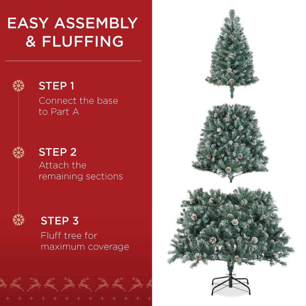 Pre-Decorated Christmas Tree w/ Pinecones Flocked Branch Tips