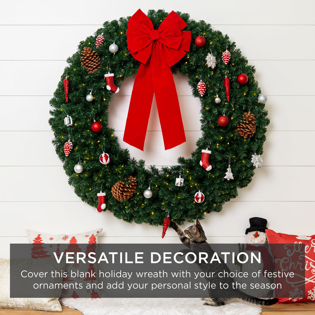Pre-Lit Artificial Fir Christmas Wreath w/ Multicolor LED Lights PVC Tips