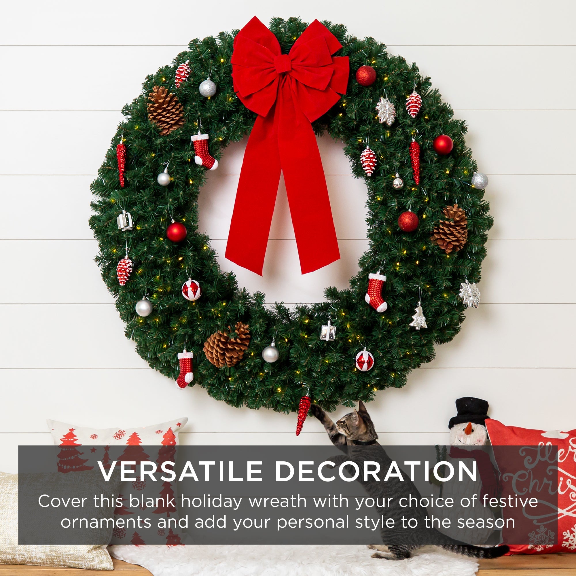 Pre-Lit Artificial Fir Christmas Wreath w/ Multicolor LED Lights PVC Tips