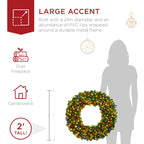 Pre-Lit Artificial Fir Christmas Wreath w/ Multicolor LED Lights PVC Tips