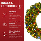 Pre-Lit Artificial Fir Christmas Wreath w/ Multicolor LED Lights PVC Tips