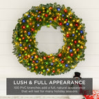 Pre-Lit Artificial Fir Christmas Wreath w/ Multicolor LED Lights PVC Tips