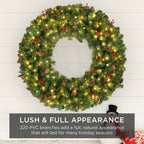 Pre-Lit Artificial Christmas Wreath w/Berries & Pinecones Lights