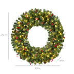 Pre-Lit Artificial Christmas Wreath w/Berries & Pinecones Lights