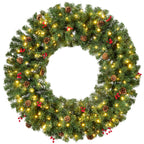 Pre-Lit Artificial Christmas Wreath w/Berries & Pinecones Lights