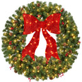 Pre-Lit Artificial Christmas Wreath w/Berries & Pinecones Red Bow Lights