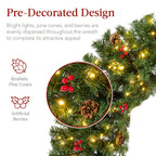 Pre-Lit Artificial Christmas Wreath w/Berries & Pinecones Red Bow Lights