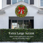 Pre-Lit Artificial Christmas Wreath w/Berries & Pinecones Red Bow Lights