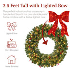 Pre-Lit Artificial Christmas Wreath w/Berries & Pinecones Red Bow Lights