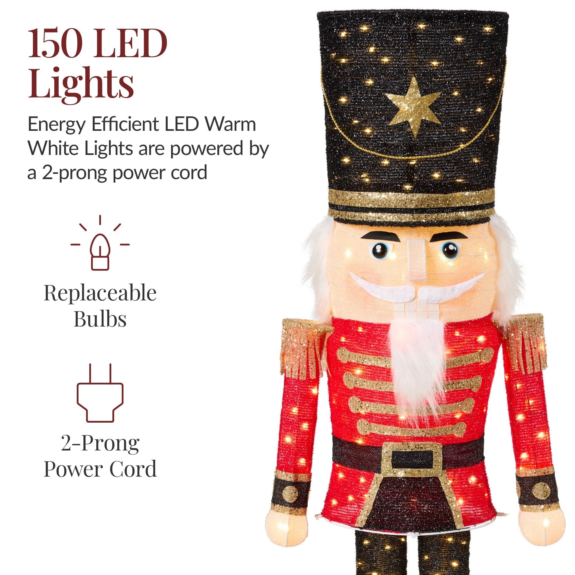 Pop Up Christmas Nutcracker w/150 LED Lights for Outdoor Indoor 5ft