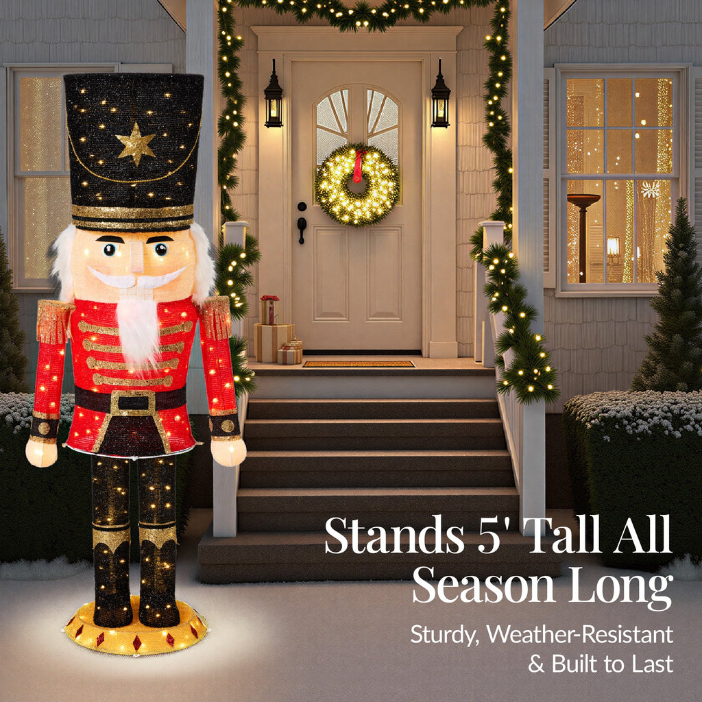 Pop Up Christmas Nutcracker w/150 LED Lights for Outdoor Indoor 5ft