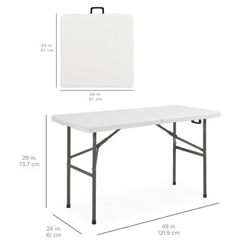 Portable Folding Plastic Dining Table w/ Handle Lock - 4ft