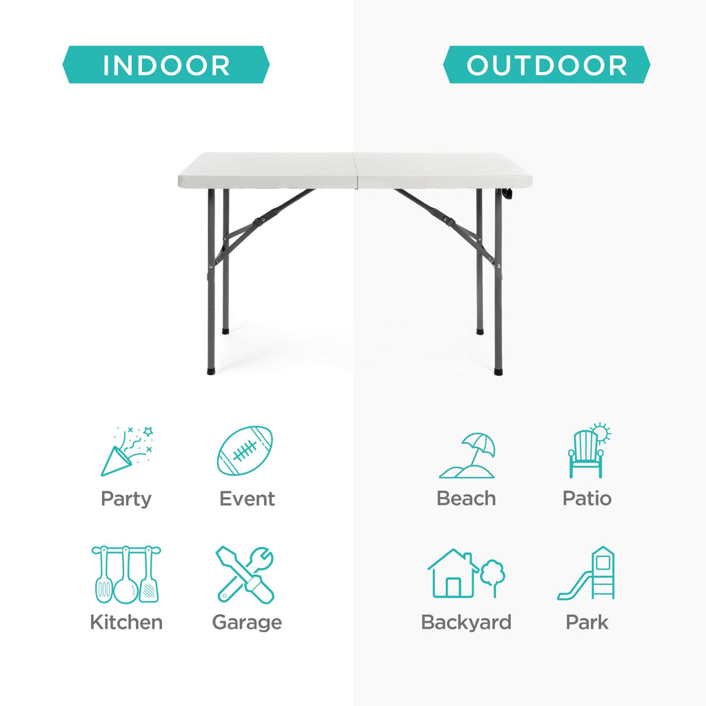 Portable Folding Plastic Dining Table w/ Handle Lock - 4ft
