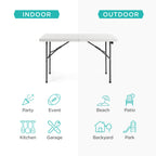 Portable Folding Plastic Dining Table w/ Handle Lock - 4ft