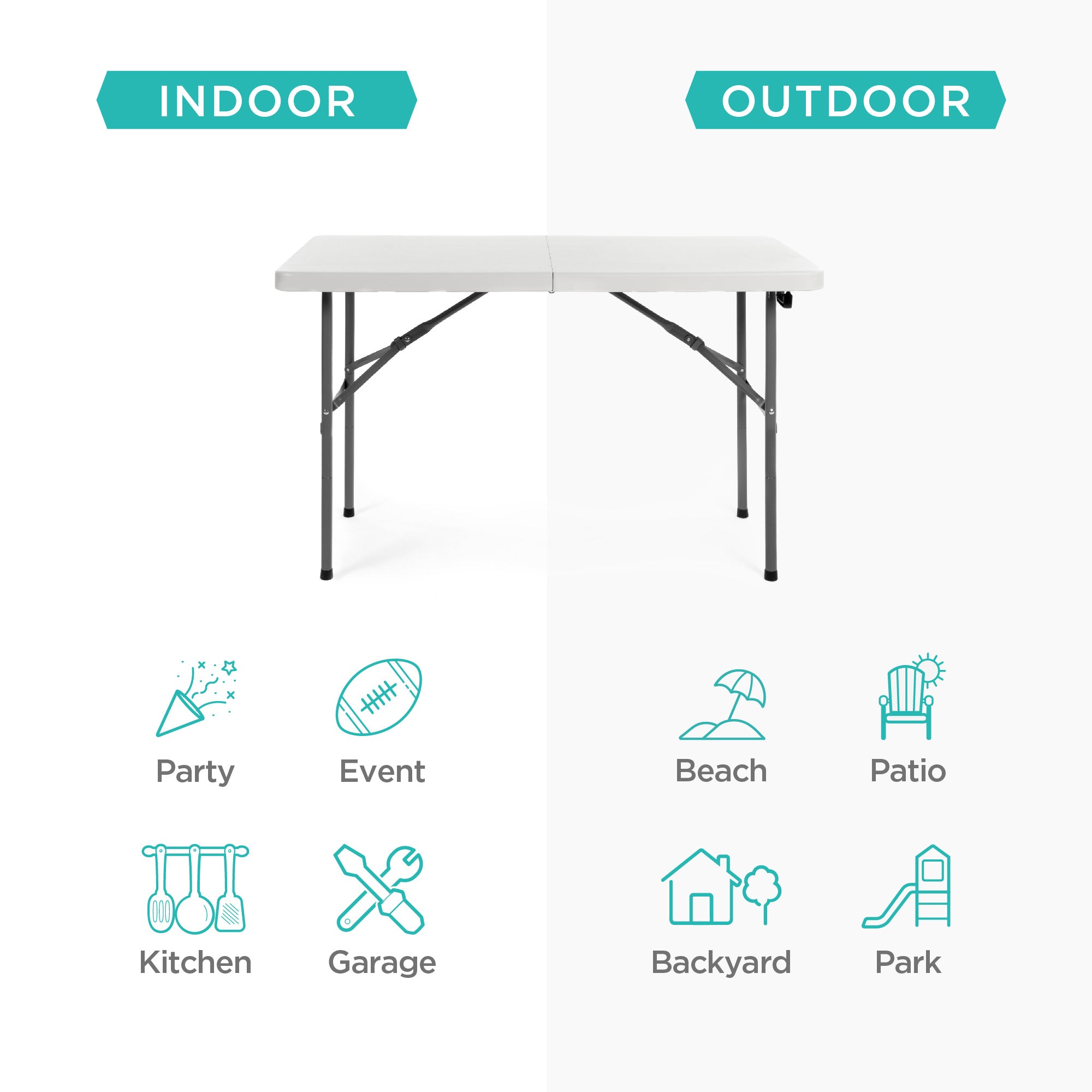 Portable Folding Plastic Dining Table w/ Handle Lock - 4ft