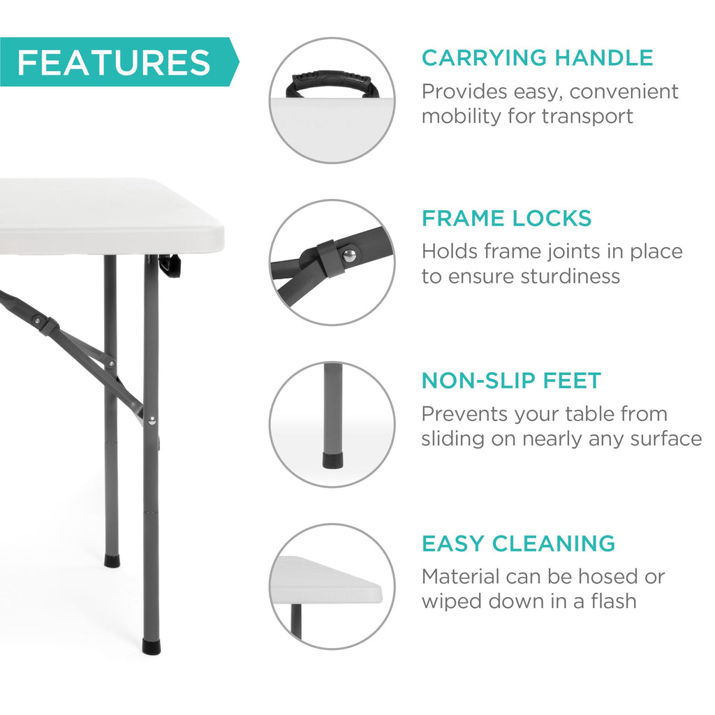 Portable Folding Plastic Dining Table w/ Handle Lock - 4ft