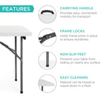 Portable Folding Plastic Dining Table w/ Handle Lock - 4ft