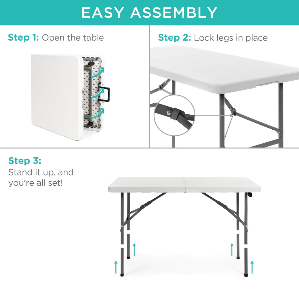 Portable Folding Plastic Dining Table w/ Handle Lock - 4ft