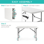 Portable Folding Plastic Dining Table w/ Handle Lock - 4ft