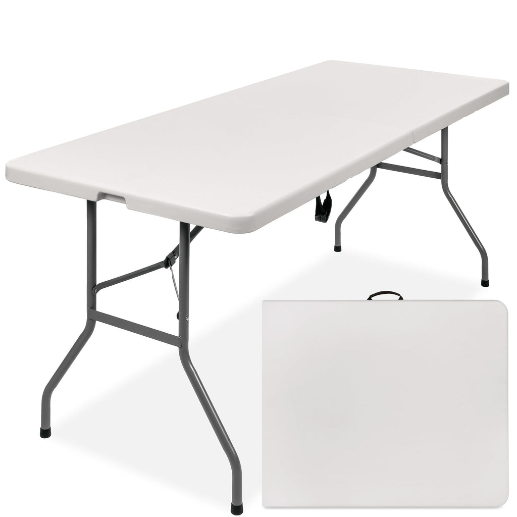 Portable Folding Plastic Dining Table w/ Handle Lock - 6ft