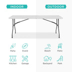 Portable Folding Plastic Dining Table w/ Handle Lock - 6ft