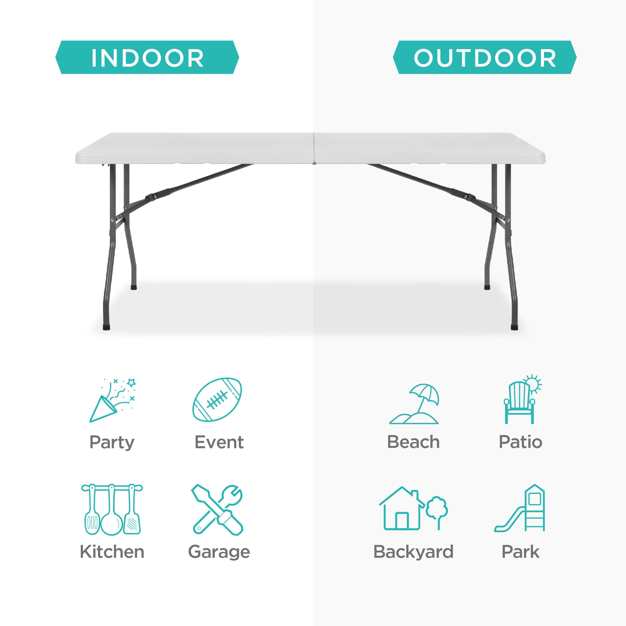 Portable Folding Plastic Dining Table w/ Handle Lock - 6ft