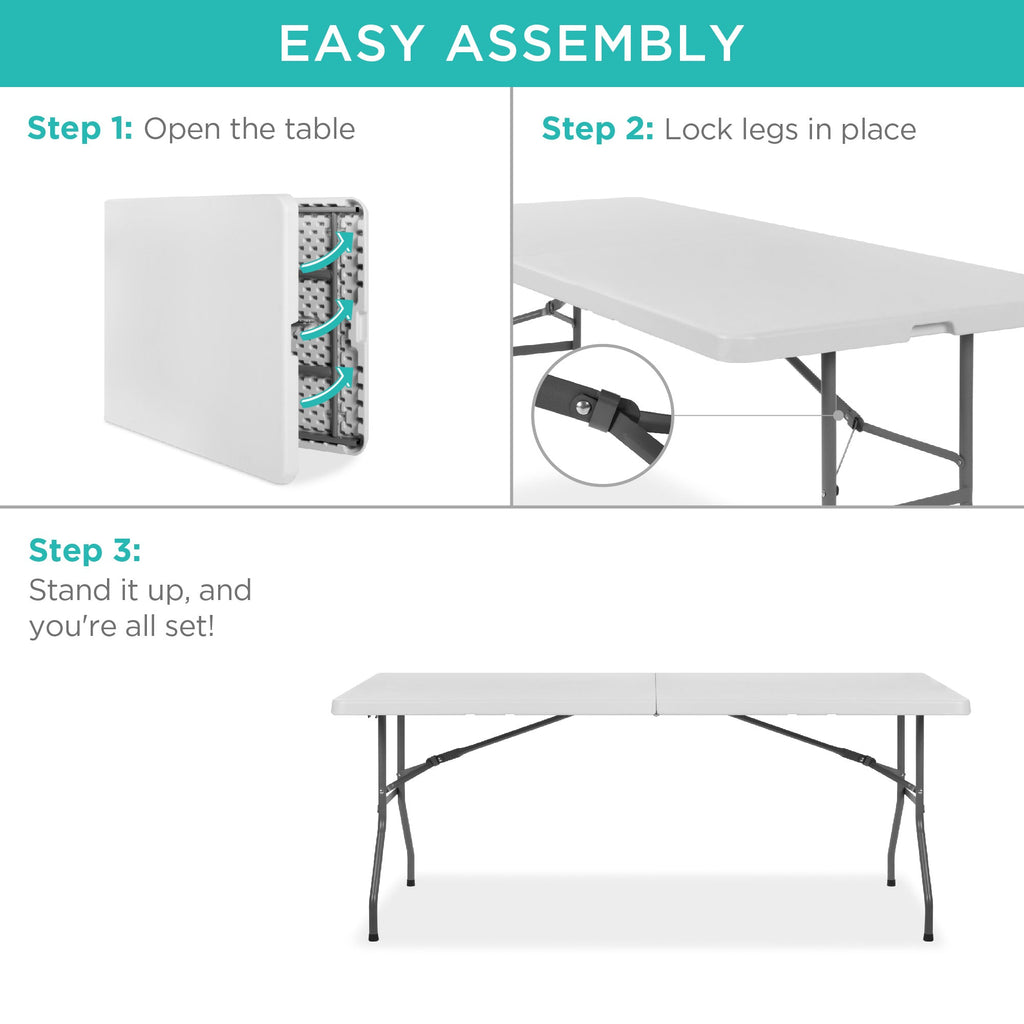 Portable Folding Plastic Dining Table w/ Handle Lock - 6ft