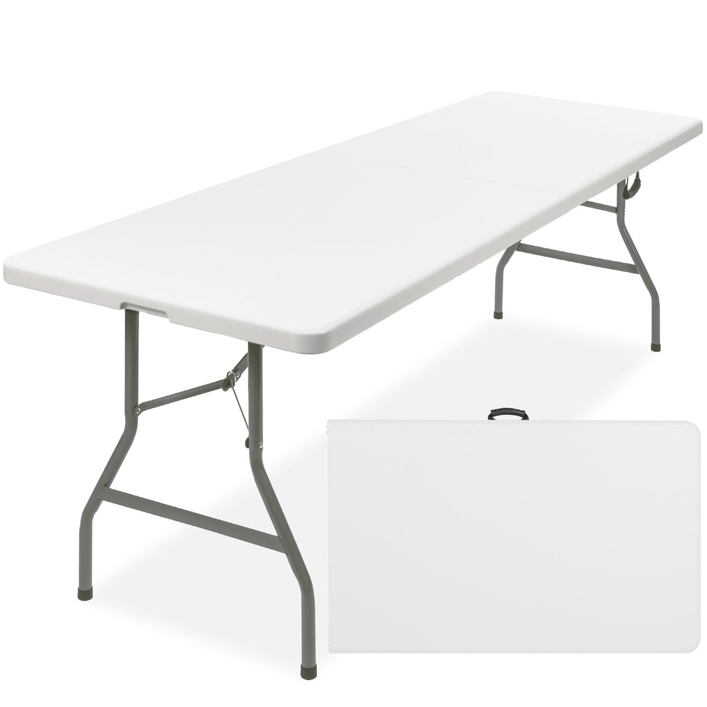 Portable Folding Plastic Dining Table w/ Handle Lock - 8ft