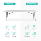 Portable Folding Plastic Dining Table w/ Handle Lock - 8ft