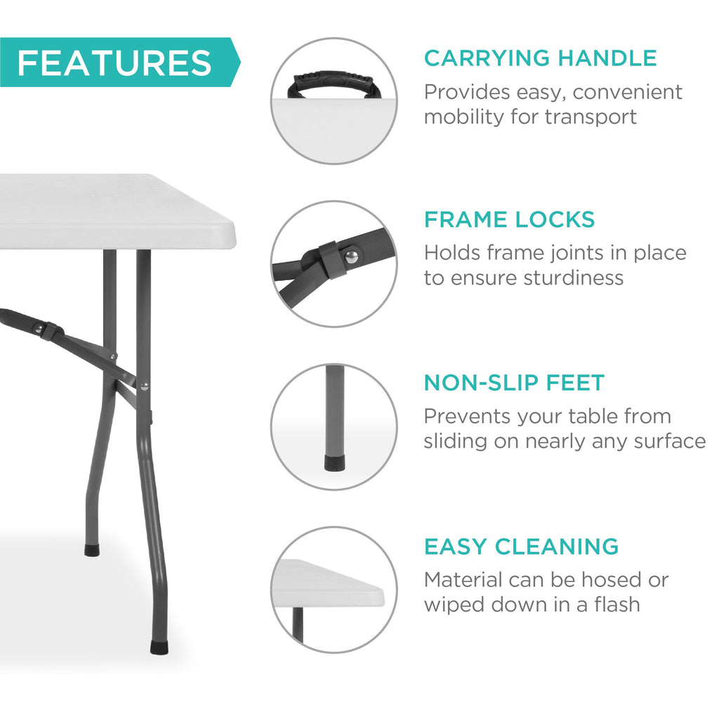 Portable Folding Plastic Dining Table w/ Handle Lock - 8ft
