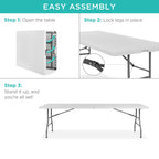 Portable Folding Plastic Dining Table w/ Handle Lock - 8ft