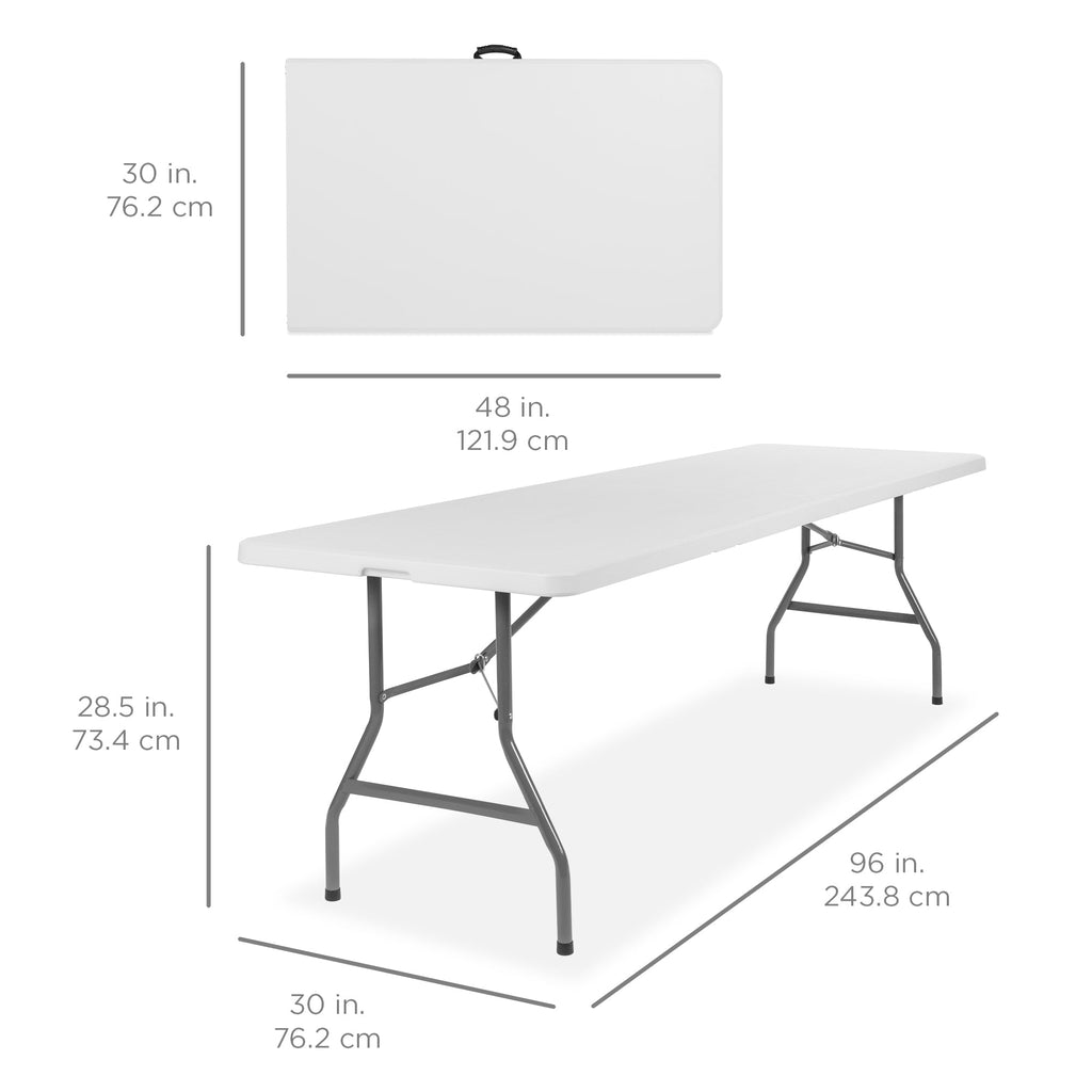 Portable Folding Plastic Dining Table w/ Handle Lock - 8ft