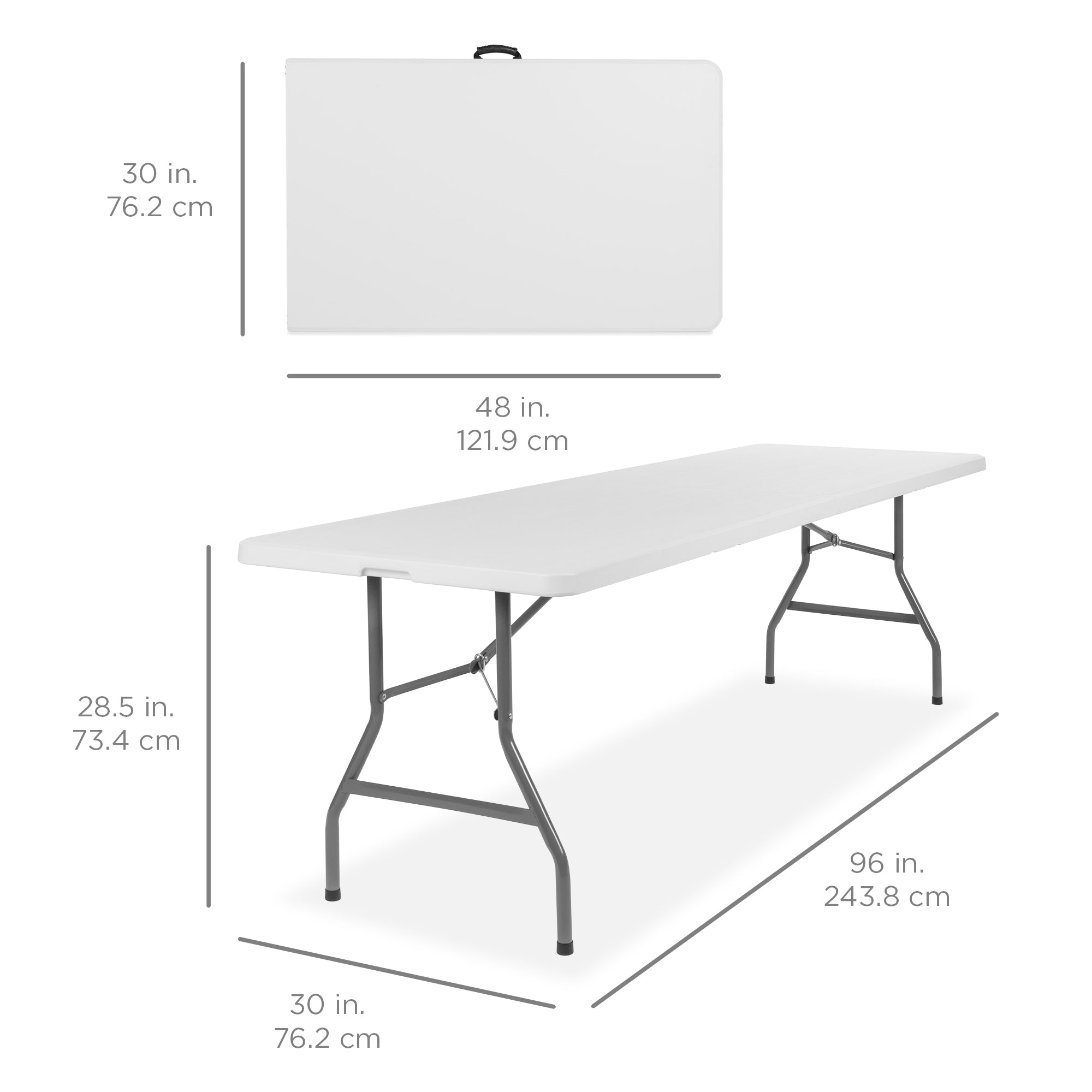 Portable Folding Plastic Dining Table w/ Handle Lock - 8ft