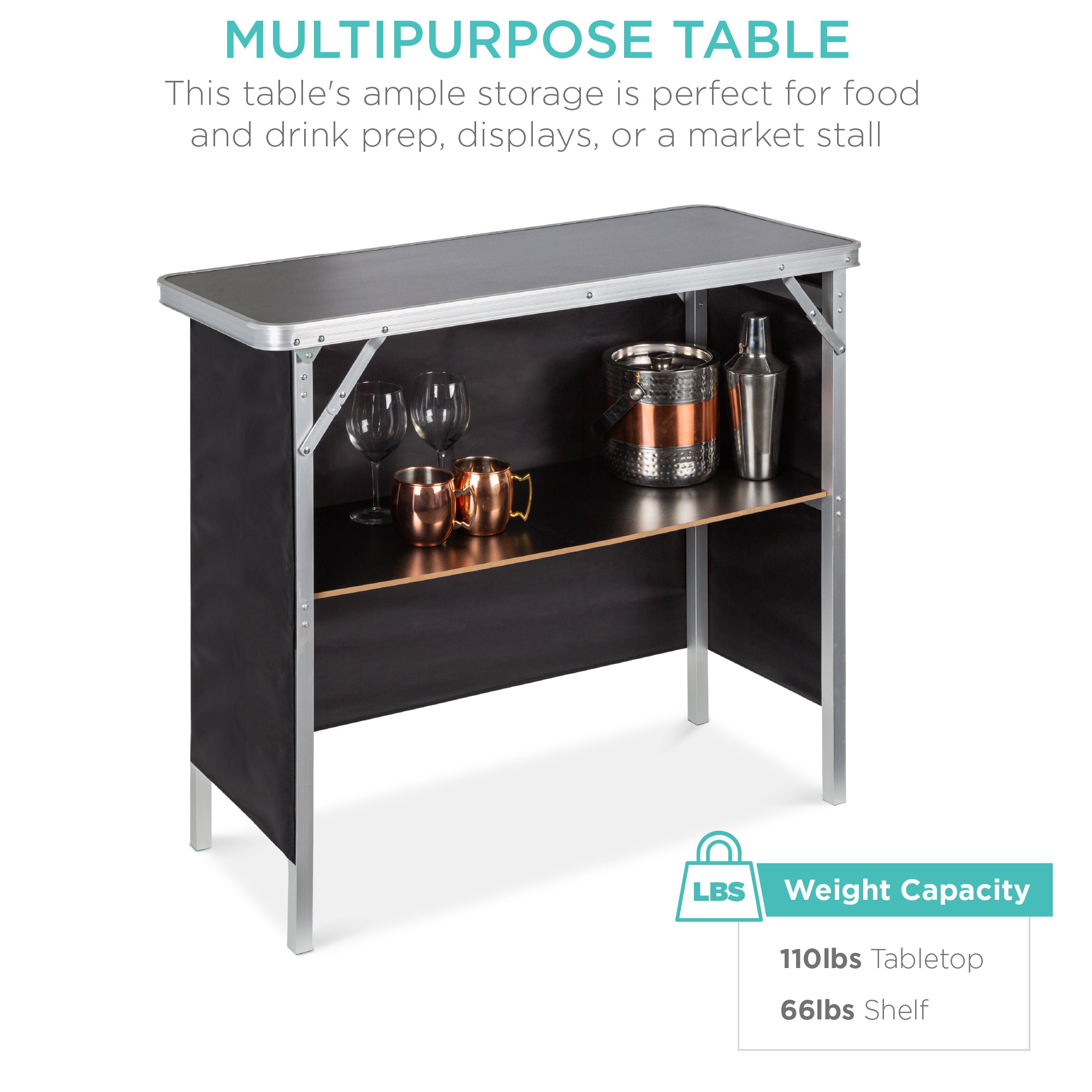Portable Pop-Up Bar Table w/ Carrying Case Removable Skirt