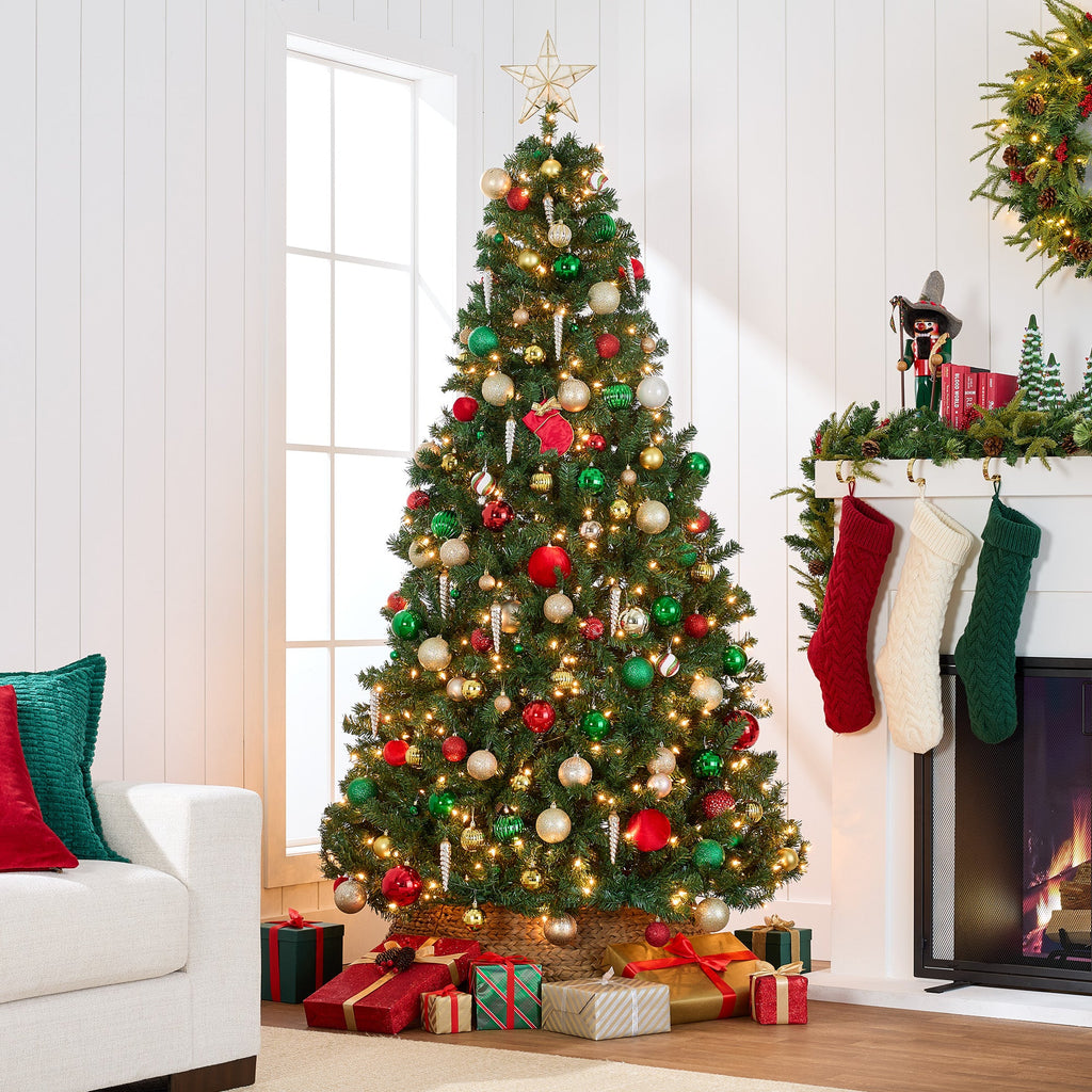 Pre-Lit Artificial Green Spruce Christmas Tree w/Easy Assembly