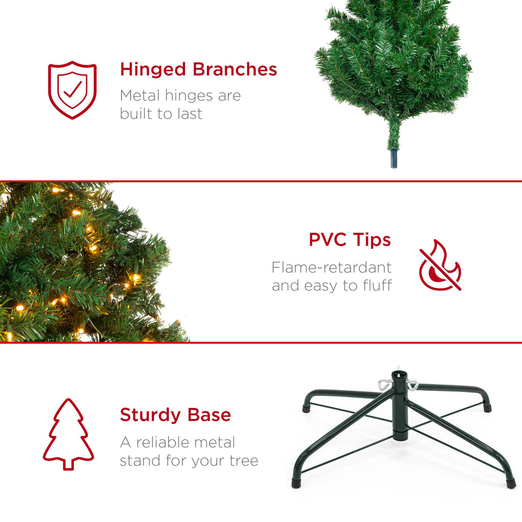 Pre-Lit Artificial Green Spruce Christmas Tree w/Easy Assembly