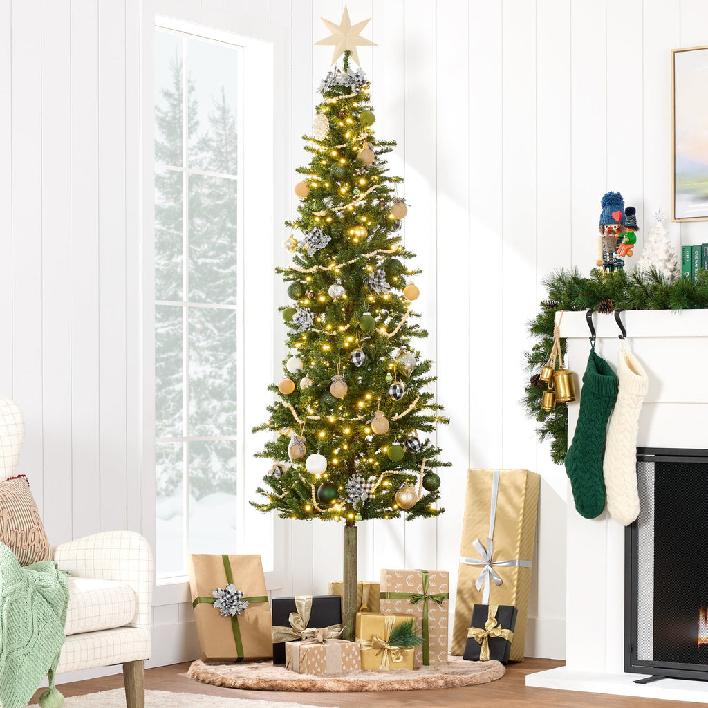 Pre-Lit Artificial Alpine Slim Pencil Christmas Tree w/ LED Lights Stand
