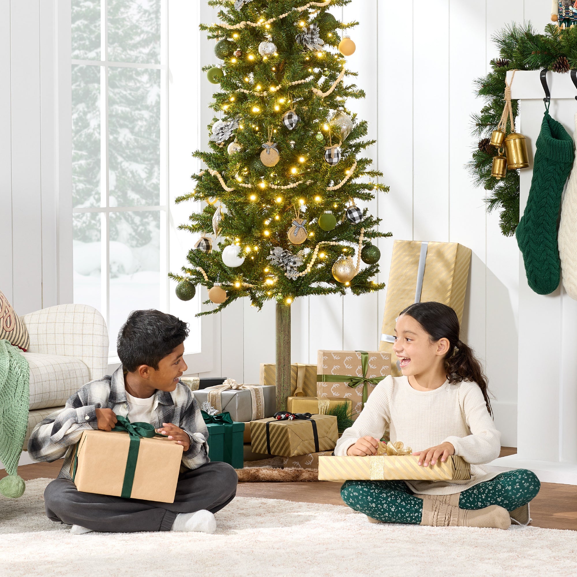 Pre-Lit Artificial Alpine Slim Pencil Christmas Tree w/ LED Lights Stand
