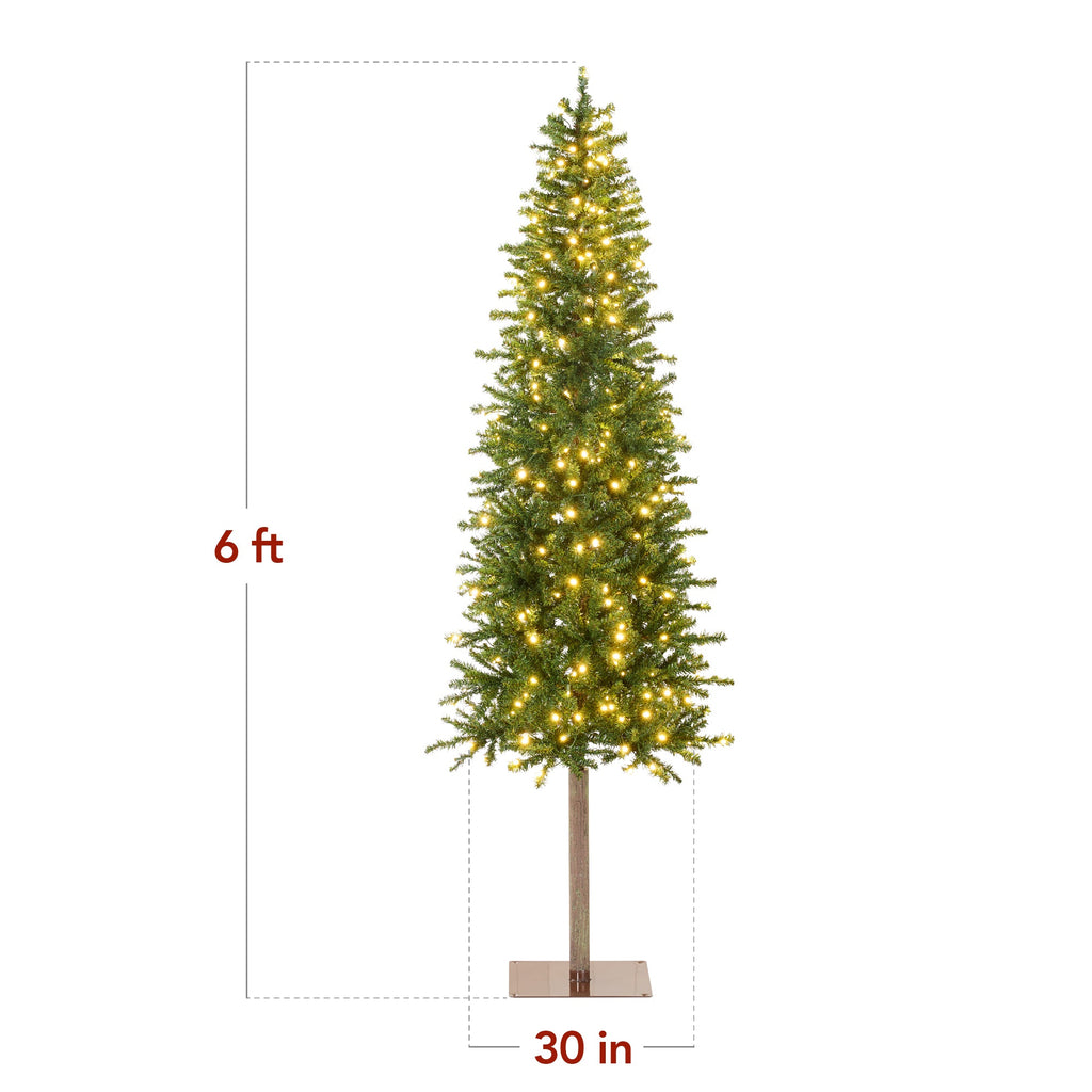 Pre-Lit Artificial Alpine Slim Pencil Christmas Tree w/ LED Lights Stand