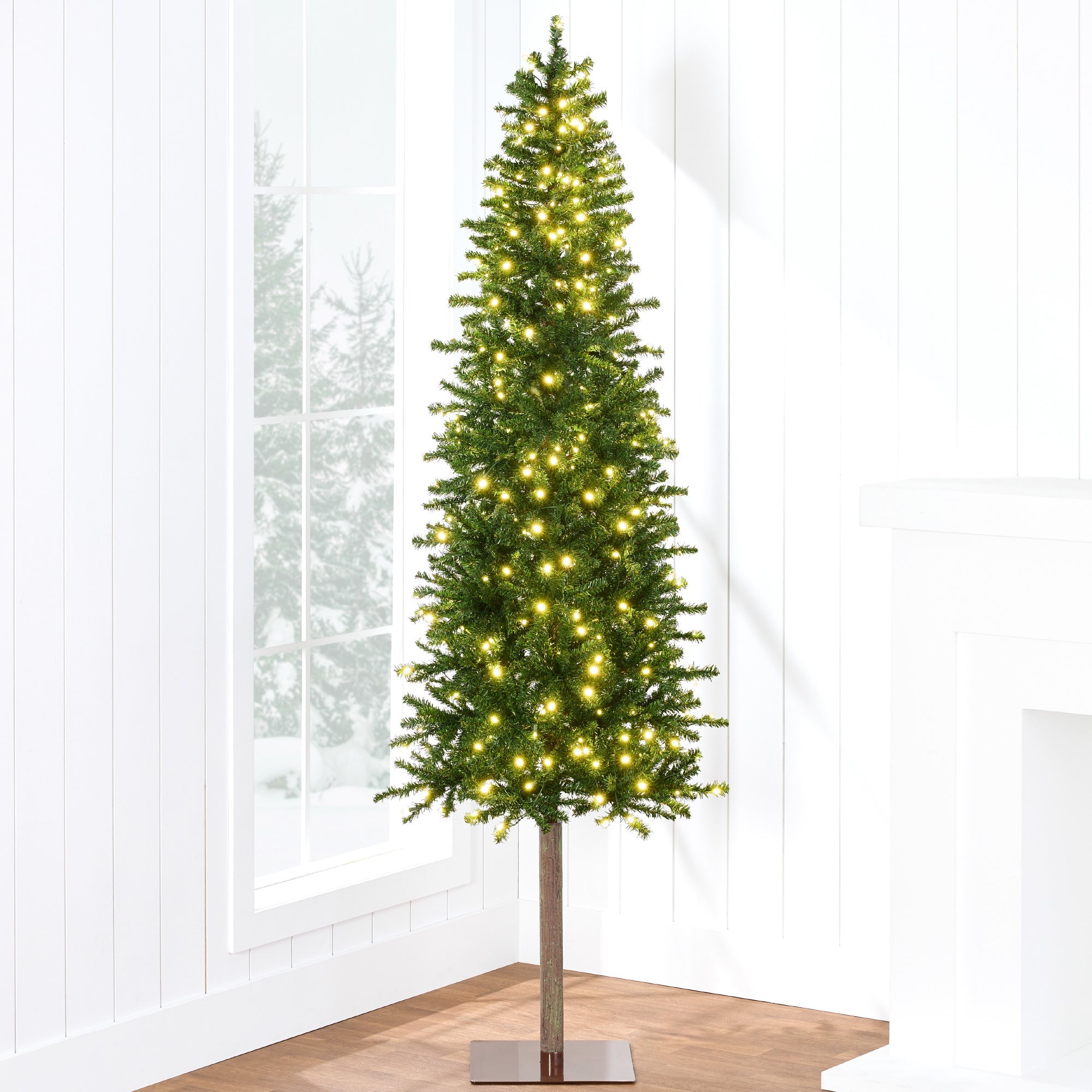 Pre-Lit Artificial Alpine Slim Pencil Christmas Tree w/ LED Lights Stand