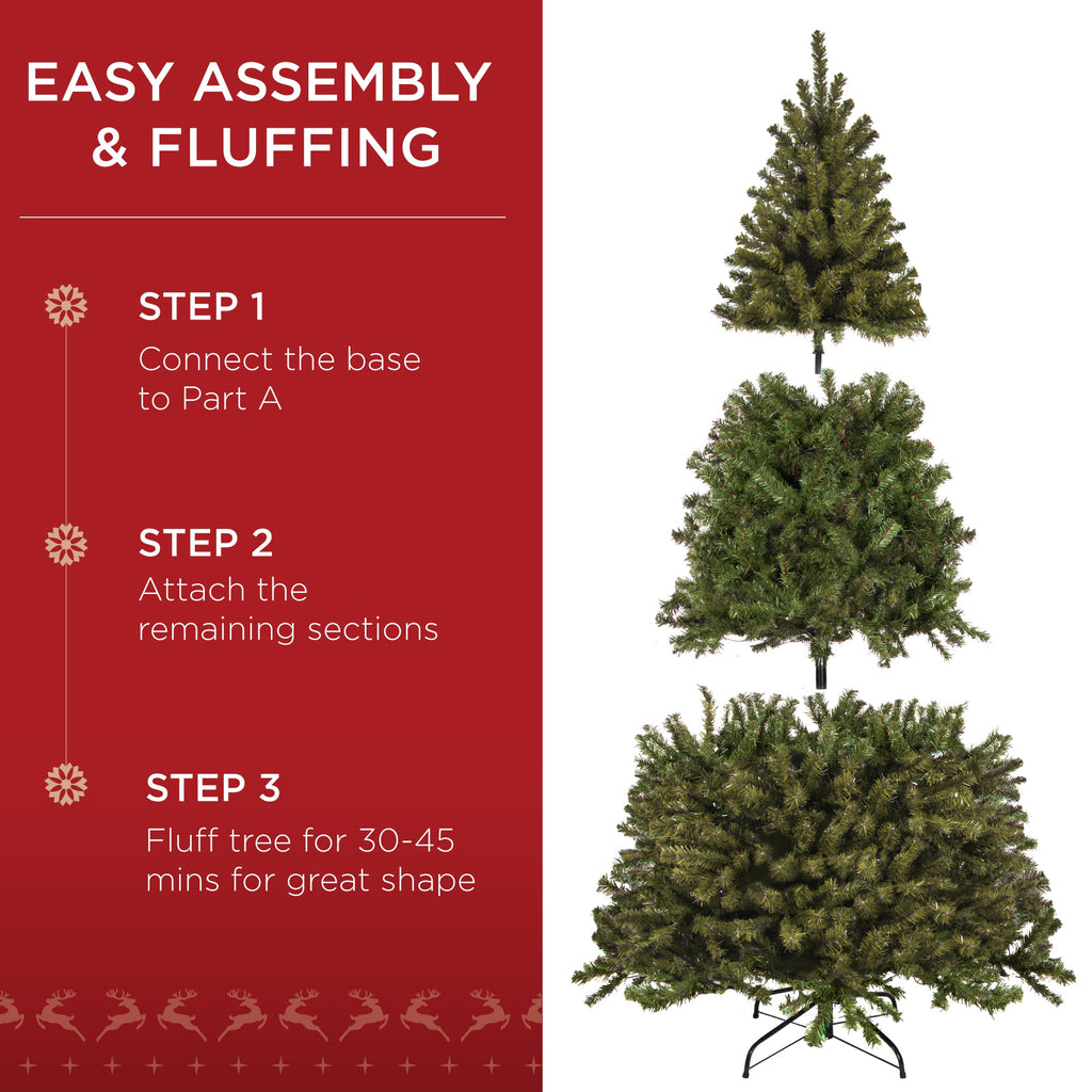 Pre-Lit Artificial Green Spruce Christmas Tree w/Easy Assembly