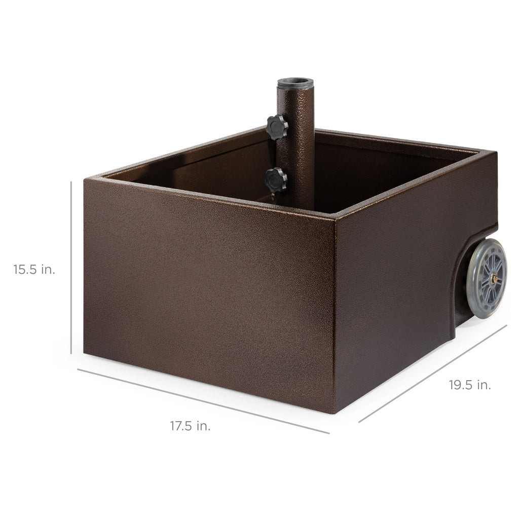 Portable Steel Umbrella Base Stand Up to 150 lbs w/ Fillable Planter Wheels
