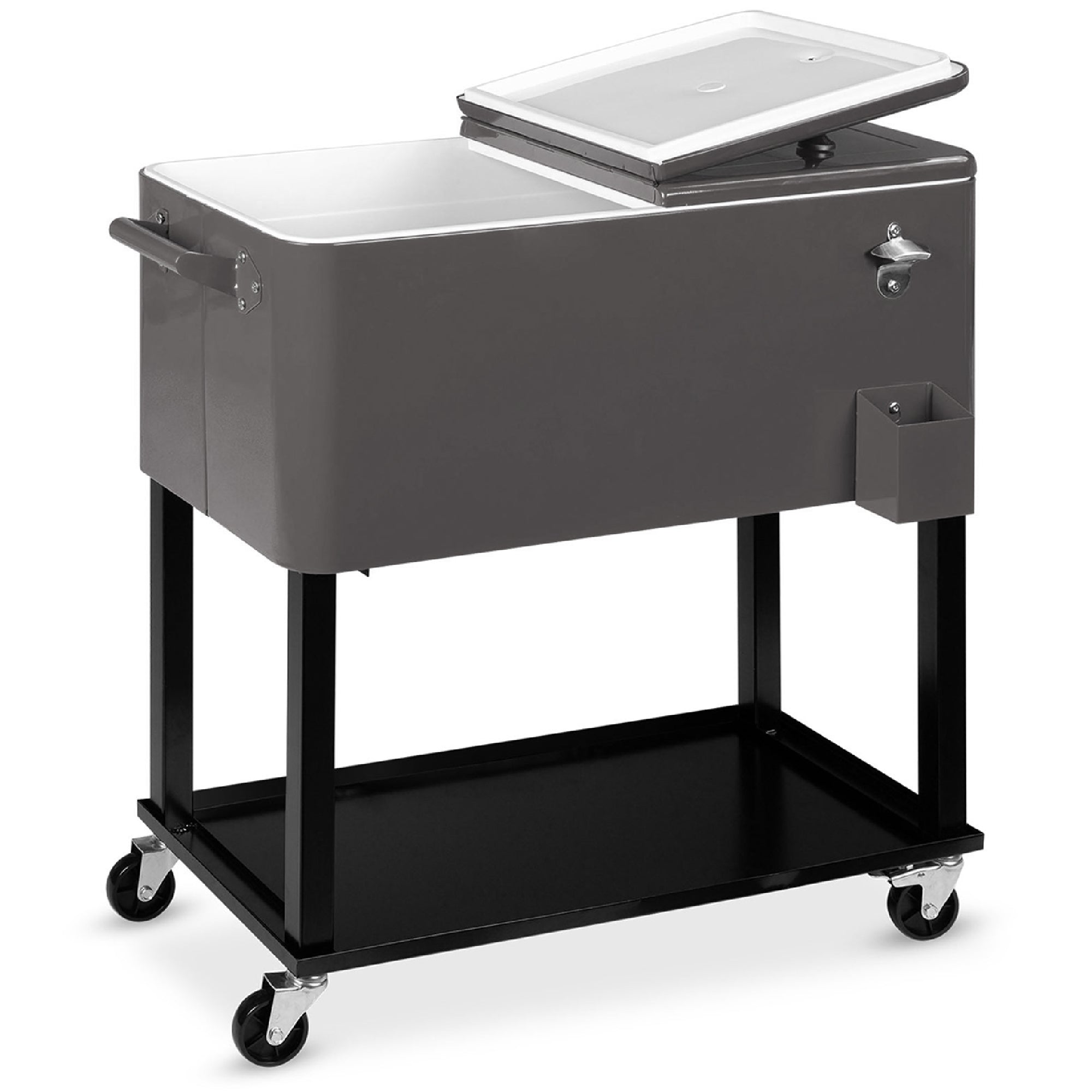 Portable Rolling Cooler Cart w/ Bottle Opener Catch Tray - 80qt