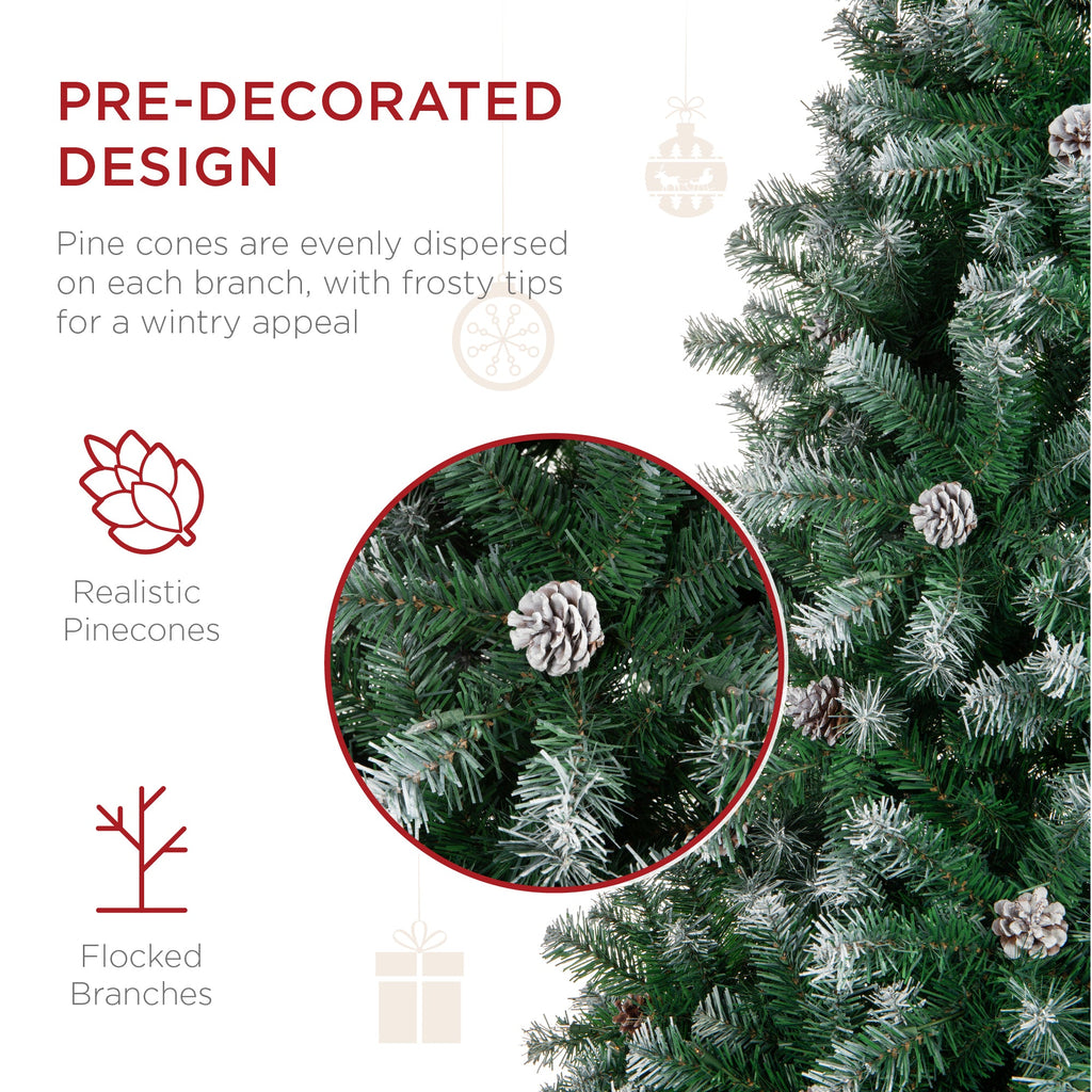 Pre-Decorated Christmas Tree w/ Pinecones Flocked Branch Tips
