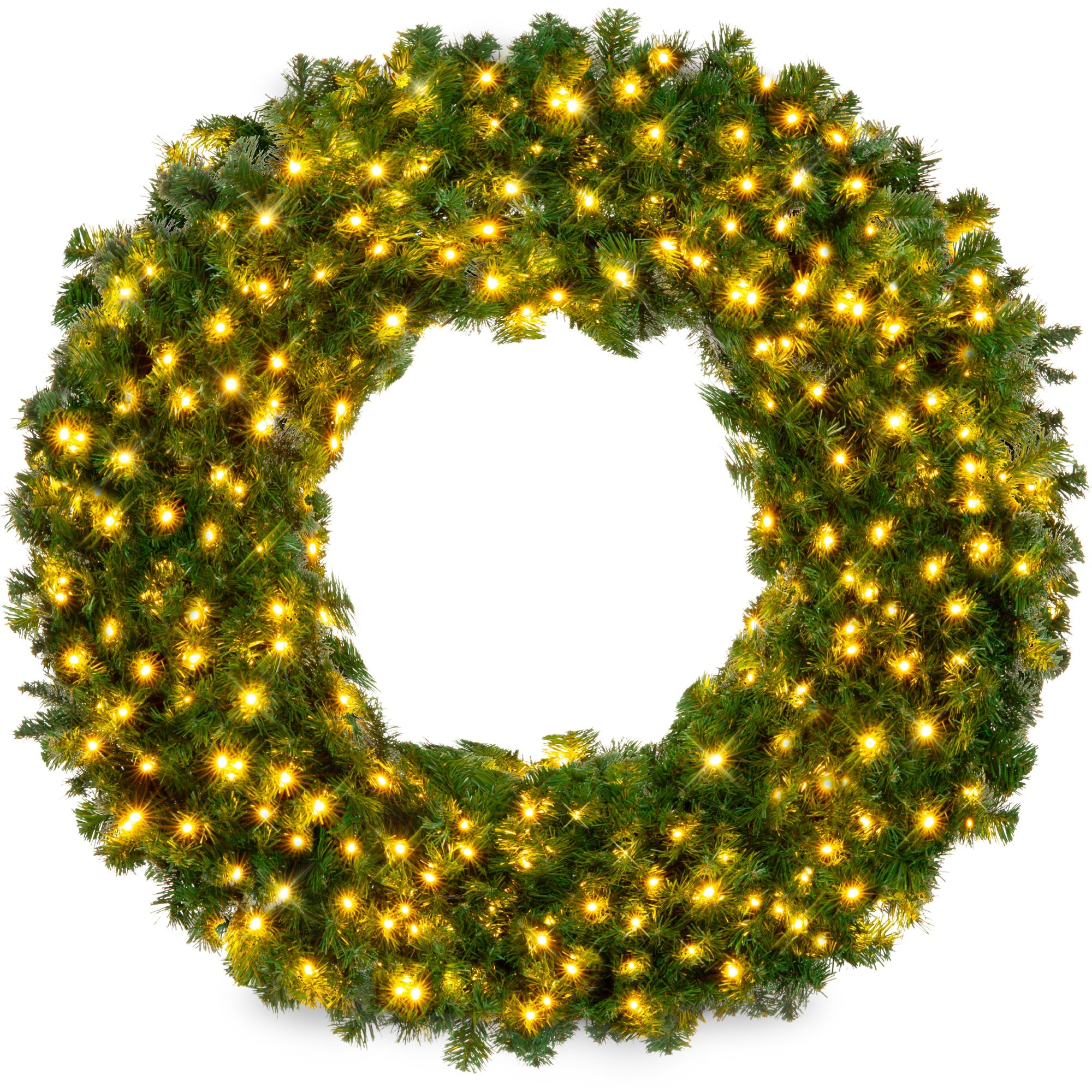 Pre-Lit Artificial Fir Christmas Wreath w/ LED Lights Plug-In PVC Tips
