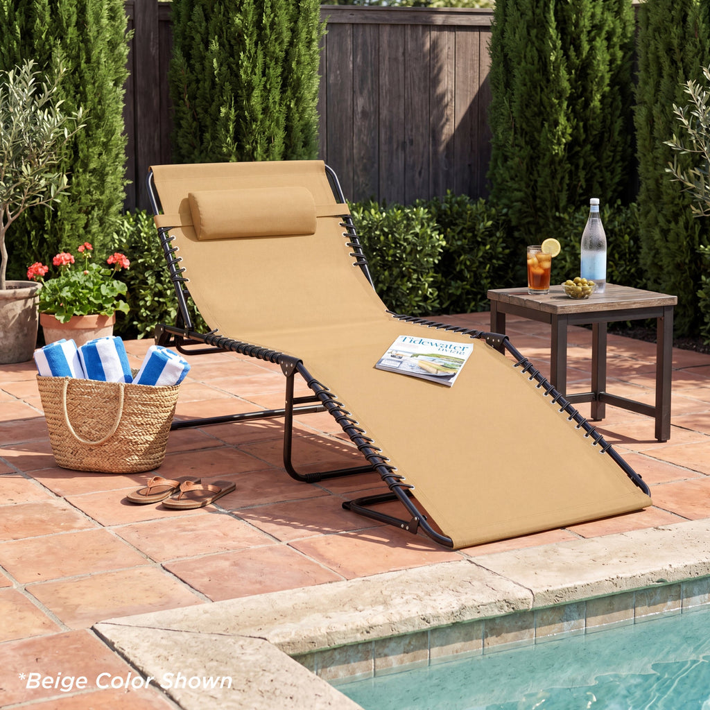 Portable Patio Chaise Lounge Chair Outdoor Recliner w/ Pillow